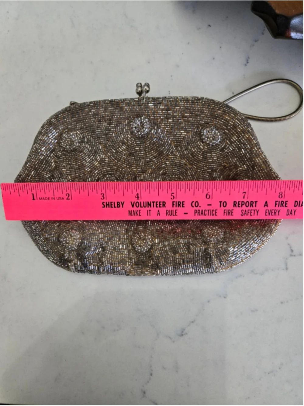 Vintage 1960s Silver Hand-Beaded Evening Clutch Kiss Lock Purse Made in Korea